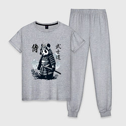Пижама хлопковая женская Panda samurai - bushido ai art fantasy, цвет: меланж
