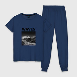 Пижама хлопковая женская Waves, цвет: тёмно-синий