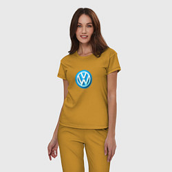 Пижама хлопковая женская Volkswagen logo blue, цвет: горчичный — фото 2