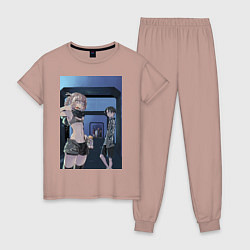Пижама хлопковая женская Песнь ночных сов Ко Ямори, цвет: пыльно-розовый