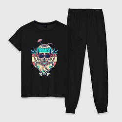 Пижама хлопковая женская Skull and surf, цвет: черный