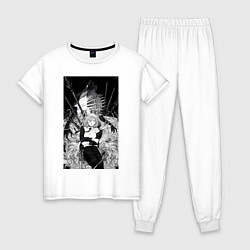 Пижама хлопковая женская Человек-бензопила Пауэр Охотница на демонов, цвет: белый