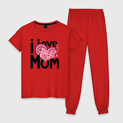 Пижама хлопковая женская Я люблю маму, цвет: красный