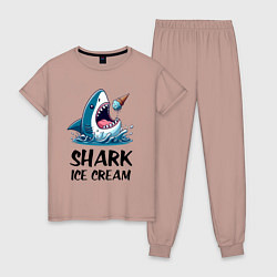 Пижама хлопковая женская Shark ice cream - ai art, цвет: пыльно-розовый
