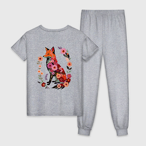 Женская пижама Лиса цветочный силуэт / Меланж – фото 2