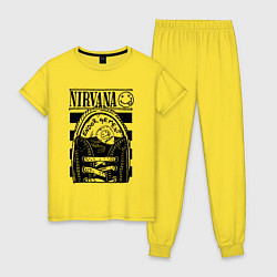Пижама хлопковая женская Nirvana grunge rock, цвет: желтый