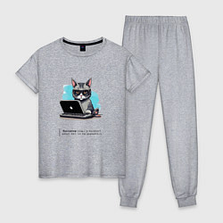 Пижама хлопковая женская Кот бухгалтер с описанием, цвет: меланж