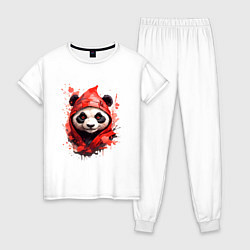 Пижама хлопковая женская Модная панда в красном капюшоне, цвет: белый