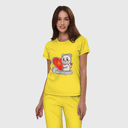 Пижама хлопковая женская Медведь хулиган с сердцем и спичкой, цвет: желтый — фото 2