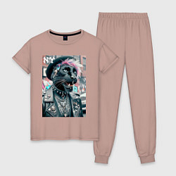 Пижама хлопковая женская Чувак модная пантера из Нью-Йорка, цвет: пыльно-розовый