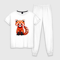 Пижама хлопковая женская Красная панда с роскошным хвостом, цвет: белый