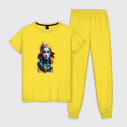 Женская пижама Портрет арт маслом девушка с голубыми каплями