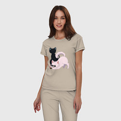 Пижама хлопковая женская Магическая битва Сатору Годзё Сугуру Гэто коты, цвет: миндальный — фото 2