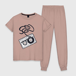 Пижама хлопковая женская Аудиокассета, цвет: пыльно-розовый