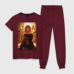 Пижама хлопковая женская Магическая битва Нобара Кугисаки арт, цвет: меланж-бордовый