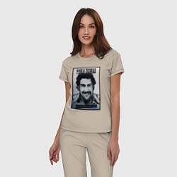 Пижама хлопковая женская Escobar draw portrait, цвет: миндальный — фото 2