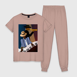 Пижама хлопковая женская Музыкант джаз, цвет: пыльно-розовый