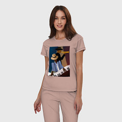 Пижама хлопковая женская Музыкант джаз, цвет: пыльно-розовый — фото 2