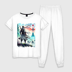 Пижама хлопковая женская Warrior samurai - ai art watercolor, цвет: белый