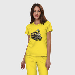 Пижама хлопковая женская Винтажный поезд 19 века, цвет: желтый — фото 2