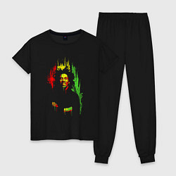 Пижама хлопковая женская Bob Marley vibe, цвет: черный