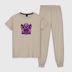 Пижама хлопковая женская Гиена с ирокезом панка, цвет: миндальный