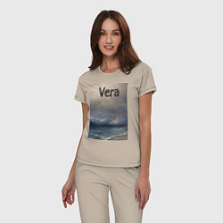 Пижама хлопковая женская Vera штормовая, цвет: миндальный — фото 2