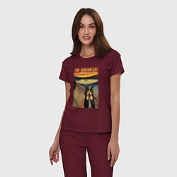 Пижама хлопковая женская The scream cat art, цвет: меланж-бордовый — фото 2