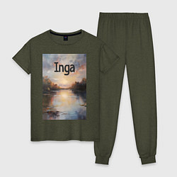 Пижама хлопковая женская Inga озеро, цвет: меланж-хаки