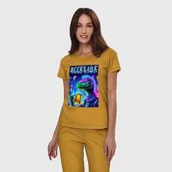 Пижама хлопковая женская Пивозавр панк - неоновое свечение, цвет: горчичный — фото 2