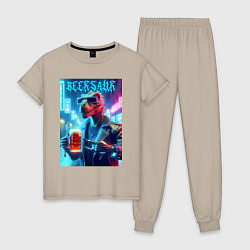 Пижама хлопковая женская Cyber cool dude Dino - ai art fantasy, цвет: миндальный