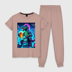 Пижама хлопковая женская Пивозавр в роли годзиллы - нейроарт, цвет: пыльно-розовый