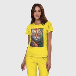 Пижама хлопковая женская Охотящийся тигр, цвет: желтый — фото 2