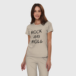 Пижама хлопковая женская Леттеринг надпись rock and roll в стиле Гранж, цвет: миндальный — фото 2