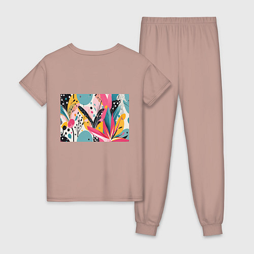 Женская пижама Листья цветы абстракция / Пыльно-розовый – фото 2