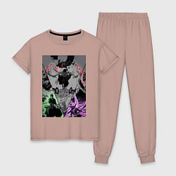 Пижама хлопковая женская Ван-Пис Зоро Ророноа пират, цвет: пыльно-розовый