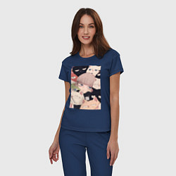 Пижама хлопковая женская Девушка с котиками, цвет: тёмно-синий — фото 2