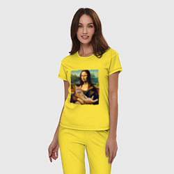 Пижама хлопковая женская Мона Лиза с рыжим котом, цвет: желтый — фото 2
