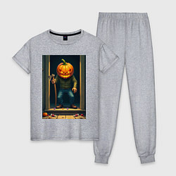 Пижама хлопковая женская Монстр с косой, цвет: меланж