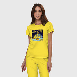 Пижама хлопковая женская Космическая дорога в горах, цвет: желтый — фото 2