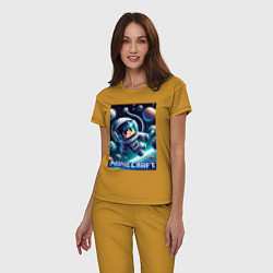 Пижама хлопковая женская Космонавт оторвавшийся от космолёта - Майнкрафт, цвет: горчичный — фото 2