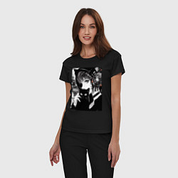 Пижама хлопковая женская Girl with black kitten anime - cyberpunk, цвет: черный — фото 2