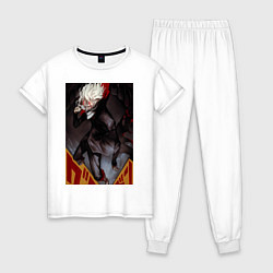Пижама хлопковая женская Дандадан: Кэн Такакура, цвет: белый