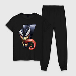 Пижама хлопковая женская Venom with tongue sticking out, цвет: черный