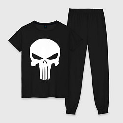 Пижама хлопковая женская Punisher logo, цвет: черный