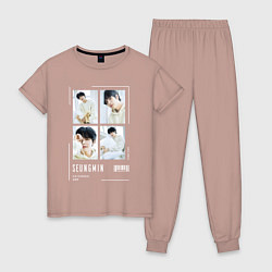 Пижама хлопковая женская Seungmin stray kids cute, цвет: пыльно-розовый