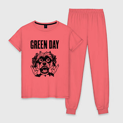 Пижама хлопковая женская Green Day - rock dog, цвет: коралловый