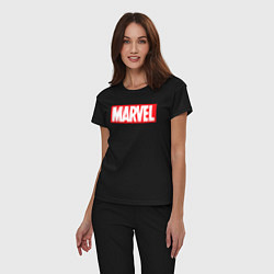 Пижама хлопковая женская Marvel logo, цвет: черный — фото 2