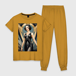 Пижама хлопковая женская Девушка ар-деко, цвет: горчичный