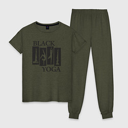 Пижама хлопковая женская Yoga black, цвет: меланж-хаки